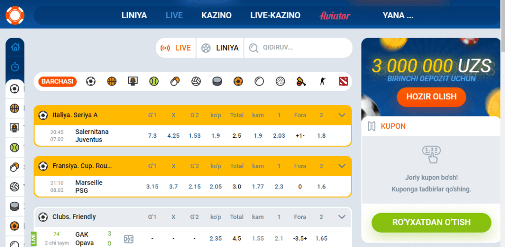 Sports events in Mostbet com